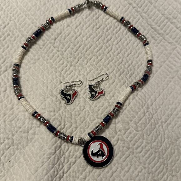 New NFL Houston Texans Beaded Necklace & Earring 3pcs Set Jewelry - Picture 1 of 8